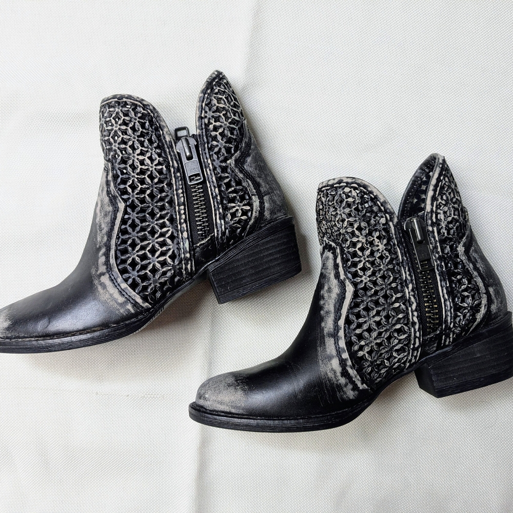 Black Textured Ankle Boots